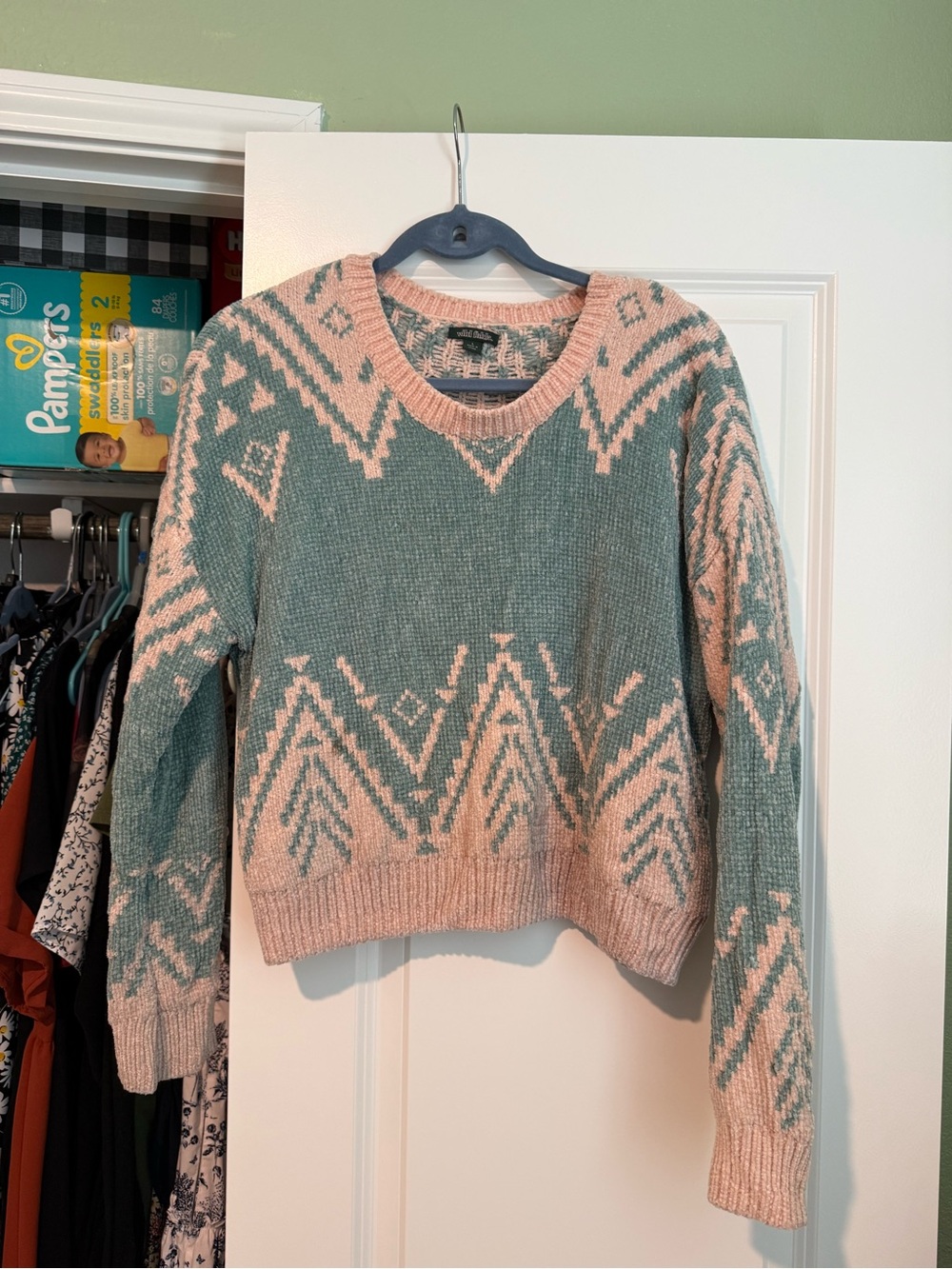 wild fable Pink and Teal Geometric Crewneck Sweater
